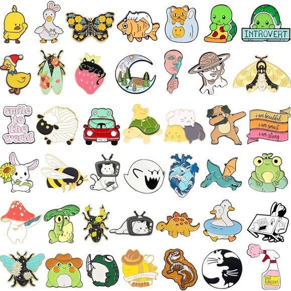 20/40/60 pcs Cute Mixed Enamel Pins Bulk Set, Funny Plant Anime Lapel Badges, Ca - Picture 4 of 6